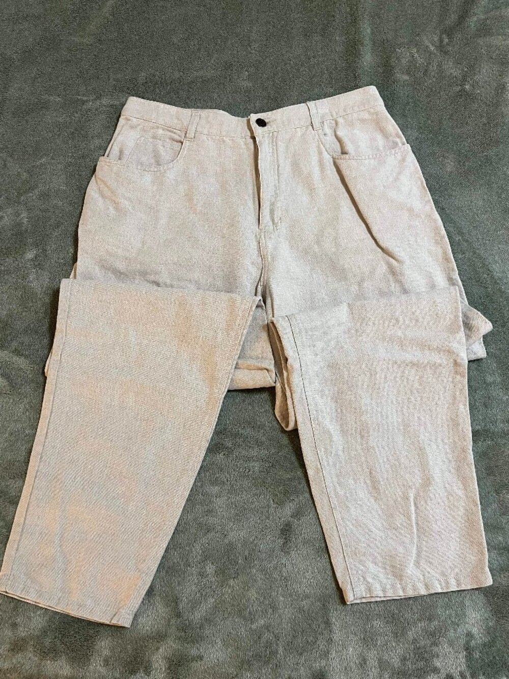 Talbots Petites Linen Cotton Pants Size 14 Beige Straight Leg Casual Trousers